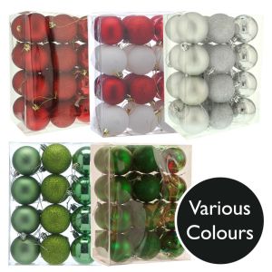 6cm Decorated Shatterproof Baubles (Pack of 24) - Colour Choice Option