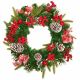 Holly Ribbon Artificial Christmas Wreath with Pinecones and Red Berries - 50cm