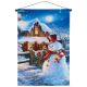 Fibre Optic Lit Christmas Tapestry - Snowman and Cottage
