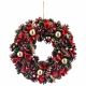 Red Flower and Golden Bauble Artificial Wreath 