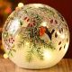 Festive Lit Crackle Effect Ball - Robin and Berries - 15cm