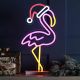 Neon Flamingo With Santa Hat