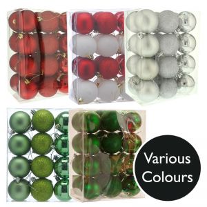 6cm Decorated Shatterproof Baubles (Pack of 24) - Colour Choice Option