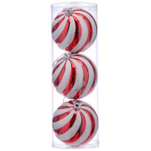 15cm Red & White Striped Shatterproof Baubles (Pack of 3)