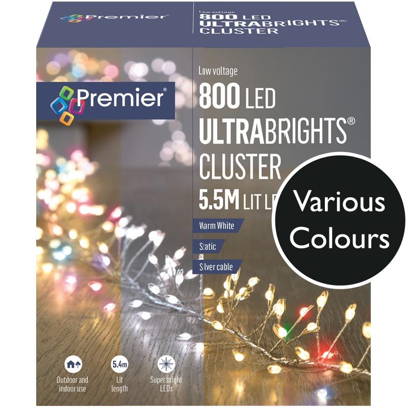 800 Led Ultrabrights Cluster Lights On Silver Wire With Timer Christmas Cluster Lights