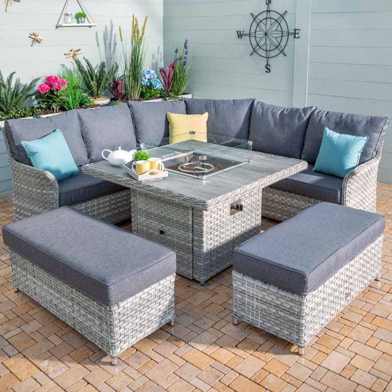 Gas Fire Pit Table, Rattan Garden Furniture With Fire Pit Tables