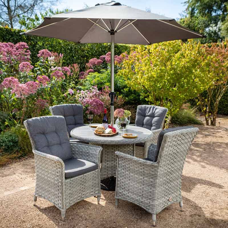 4 Seater Rattan Round Dining Set With Parasol On Up To 60 Off Ldeventos Com - 4 Seater Rattan Garden Furniture Set With Parasol