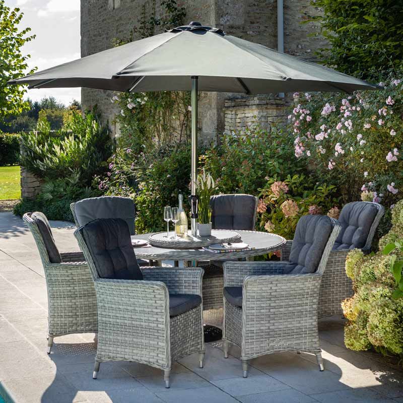 Hartman Heritage 6 Seater Garden Dining Set With Lazy Susan Parasol Furniture - 6 Seater Rattan Patio Set With Parasol