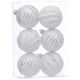 6cm White & Silver Ribbed & Wavy Shatterproof Baubles (Pack of 6)